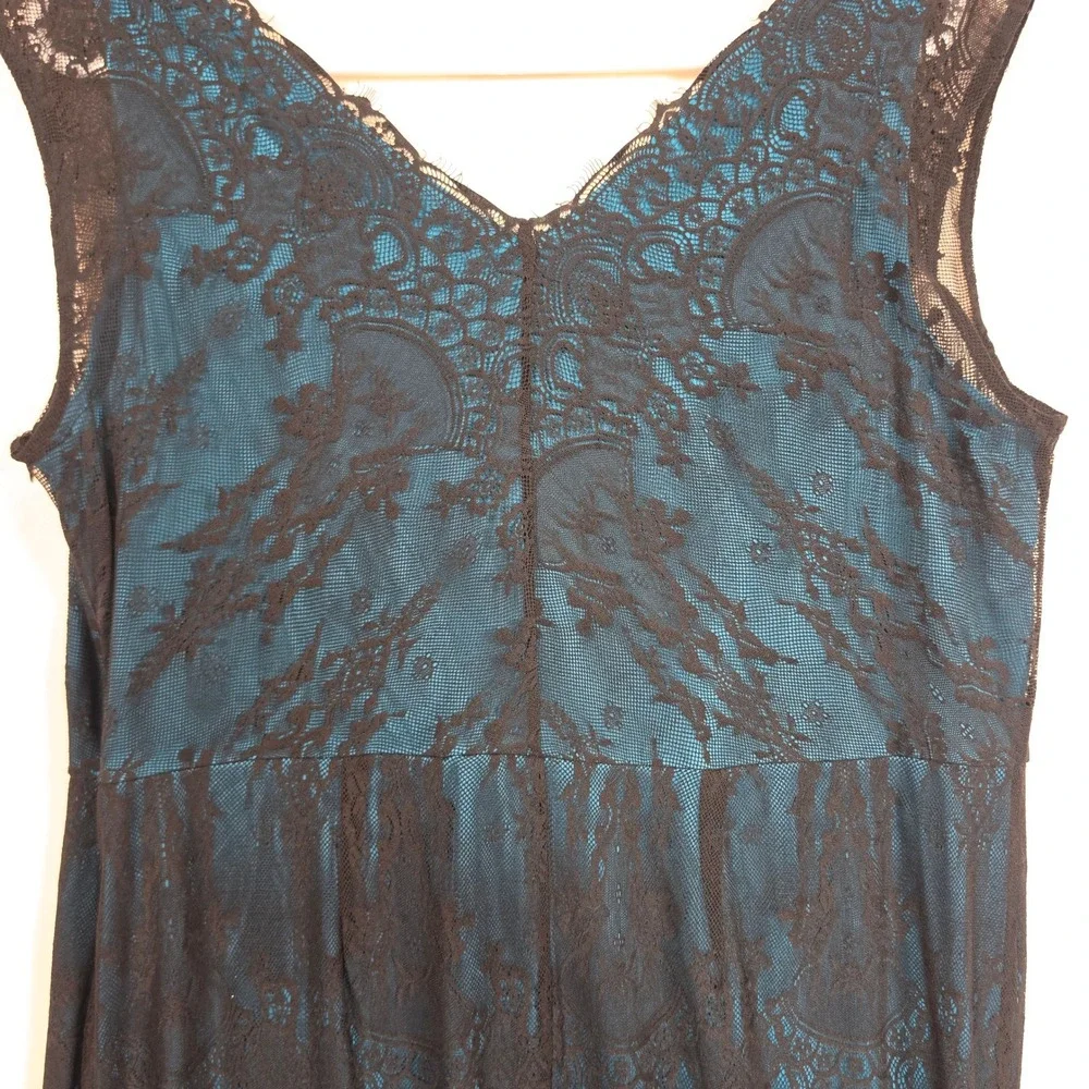 Lane Bryant Lace Dress Womens 24 Teal Black‎ Goth Romantic Whimsigoth Cocktail